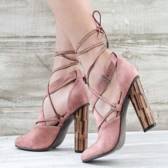 Penna&Pine Shoes - Blush Pink Lace Up Heel